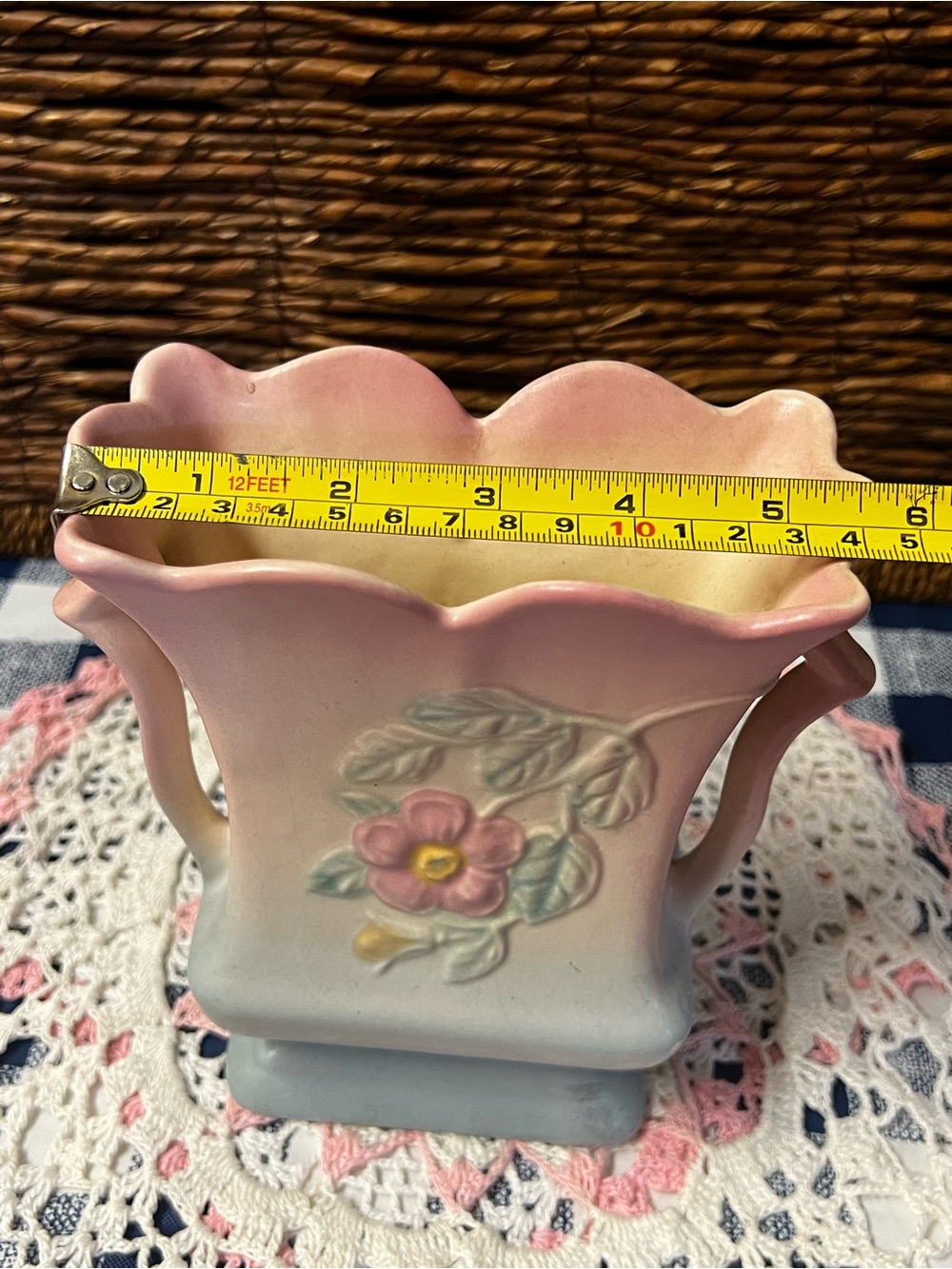 Vintage Hull Art Pottery Dogwood Vase Blue and Pink - Picture 9 of 9